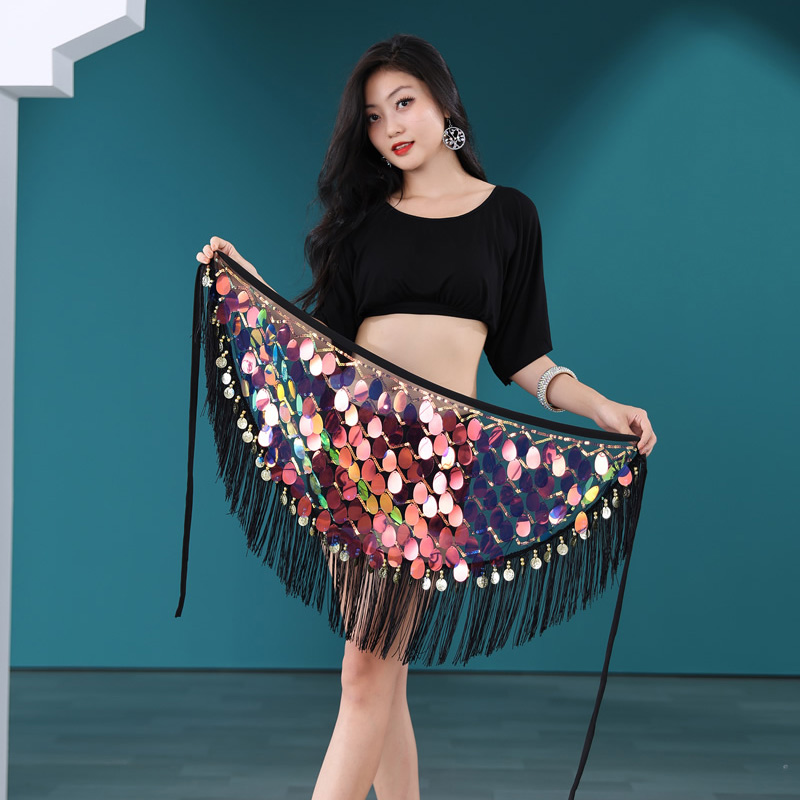 Belly Leather Dance Hip Towel Dresses Bright Sheet Streaming Su Short Skirt Waist Chain Suit Oriental Dance Practice Costume Jacket Performance Out New-Taobao