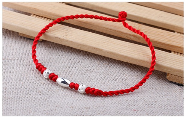 Vòng chân bạc 925 nữ chuyển giới Nhật Bản và Hàn Quốc hạt vòng chân nam trang sức garnet năm nay của con chó dây đỏ chữ vòng chân lắc chân nữ bạc ta
