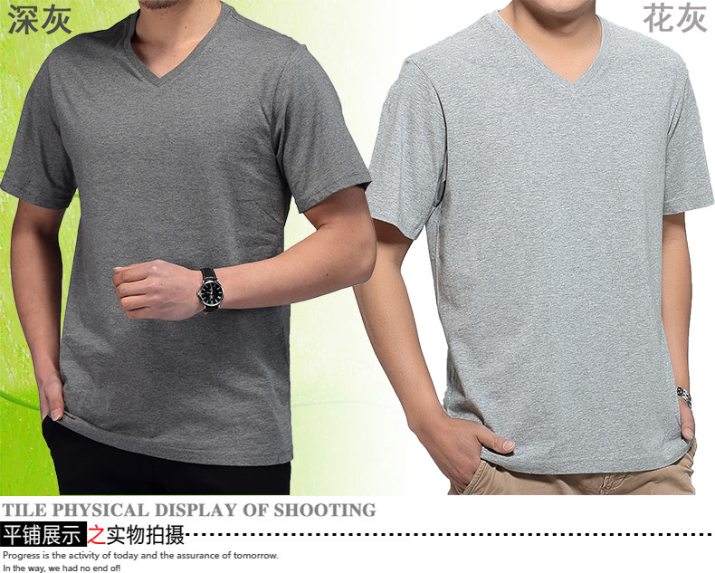 Áo thun nam tay ngắn cổ chữ V màu cotton rộng, áo thun cotton rộng, trung niên mùa hè cổ áo cổ gà áo thun gucci