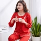 Đồ ngủ nữ thanh lịch mùa xuân và mùa thu cotton dài tay rộng kích thước trung niên phù hợp với phụ nữ mẹ dịch vụ nhà - Bộ Pajama