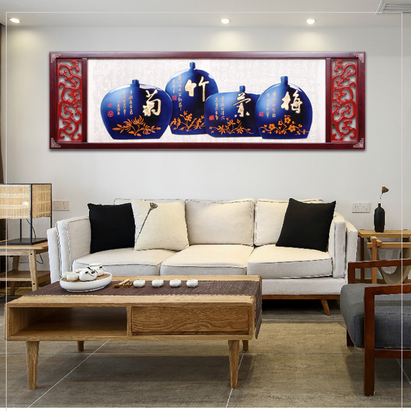 Plum orchid bamboo chrysanthemum three-dimensional relief painting gold foil craft painting paint bright color new Chinese decorative painting woodcut painting