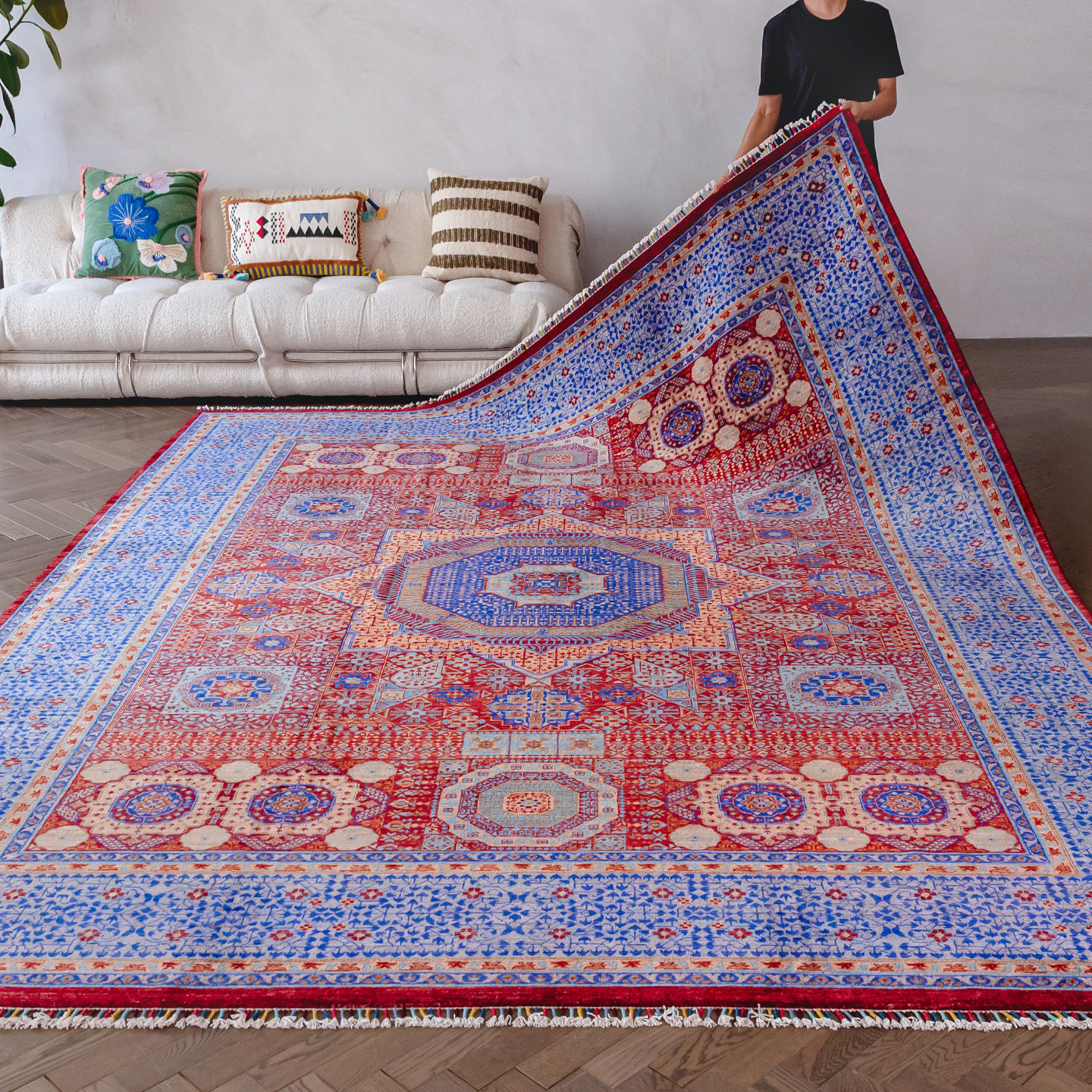Visual taste Afghanistan imported hand-knotted wool carpet classic geometric retro living room carpet 3510