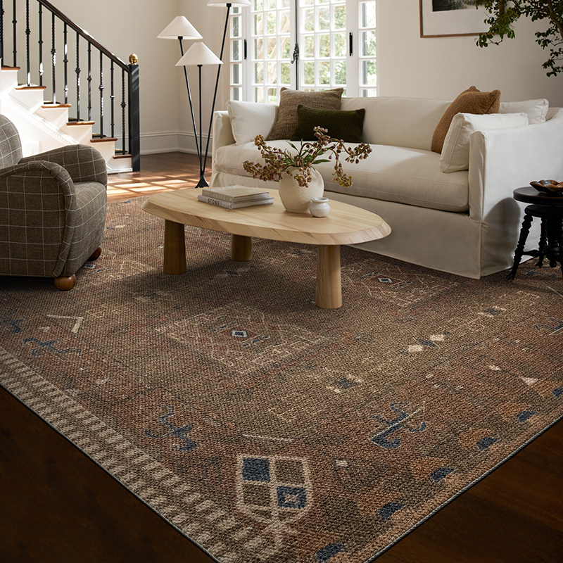 Visual and Tactile Retro Bohemian Style Living Room Wool Carpet, Modern American High-End Woven Bedroom Rug