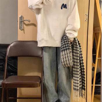 Thick velvet round neck sweatshirt american style pure cotton loose