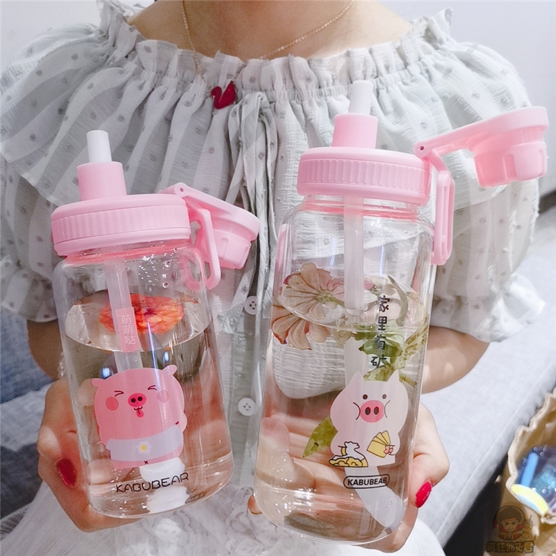 Cute glass shaking sound net red ins girl with straw cup Cartoon portable cup Student cute cup