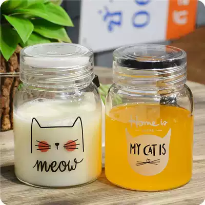 Korean cat glass creative portable water Cup student with Cup cute rope Tea Cup for men and women Korean Cup