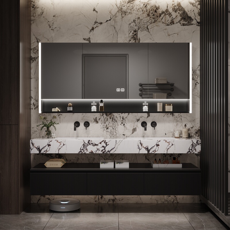 Borgley Slate Seamless Integrated Bathroom Cabinet Oak Bathroom Washbasin Combination Double Basin Washbasin Hotel Style