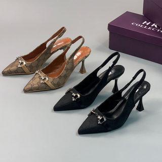 欧美外贸原单女鞋时尚百搭水钻高跟鞋女尖头后空细跟单鞋包头凉鞋