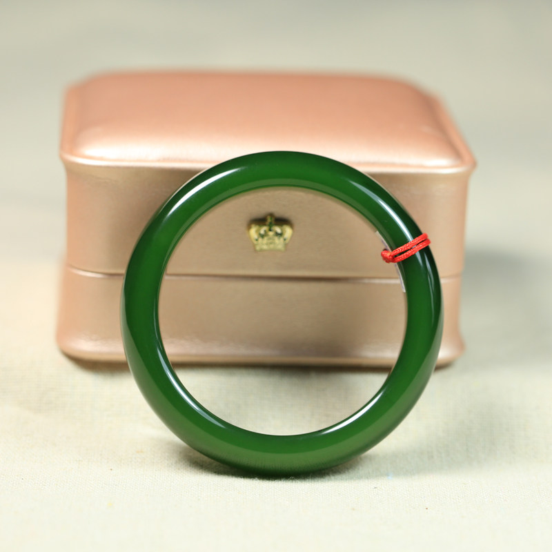 Spinach green bracelet Hetian jade jasper jewelry collection 54 circle mouth mountain material jade bracelet jade