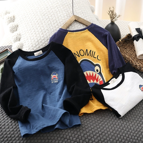 Бамбуковая хлопковая футболка для мальчиков, осенний эластичный детский лонгслив, подходит для подростков, коллекция 2021, в корейском стиле