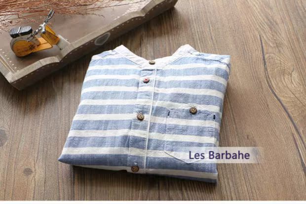 Áo sơ mi bé trai 2018 xuân hè mới Quần áo trẻ em châu Âu và Mỹ bé sơ sinh sọc cotton hoang dã quần áo trẻ con