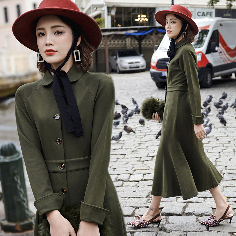 女冬加厚连衣裙法式长裙复古裙过膝冬季打底裙