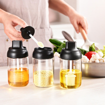 Seasoning jar glass sealed seasoning bottle spoon lid one salt seasoning bottle brush oil bottle honey bottle kitchen supplies combination
