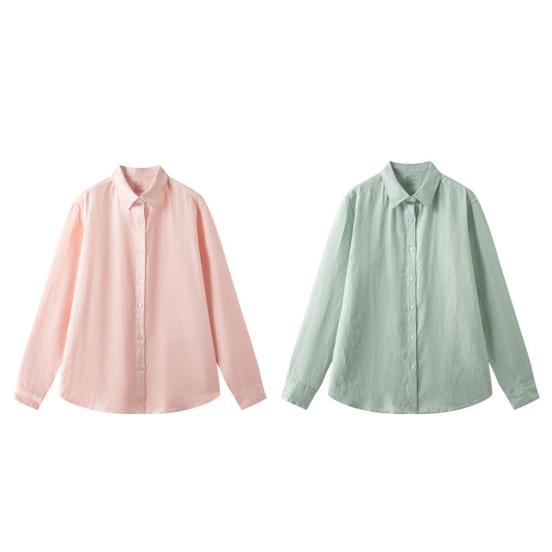 Women's Hemp Washed Shirt Collar Long-Sleeved Shirt Loose Cool Coat Shirt Outerwear Summer