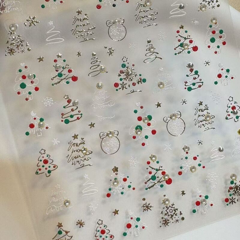 Christmas Series Shell Light Snowflake Colorful Christmas Tree Nail Stickers High-End Dreamy Gradient Snowflake Nail Stickers
