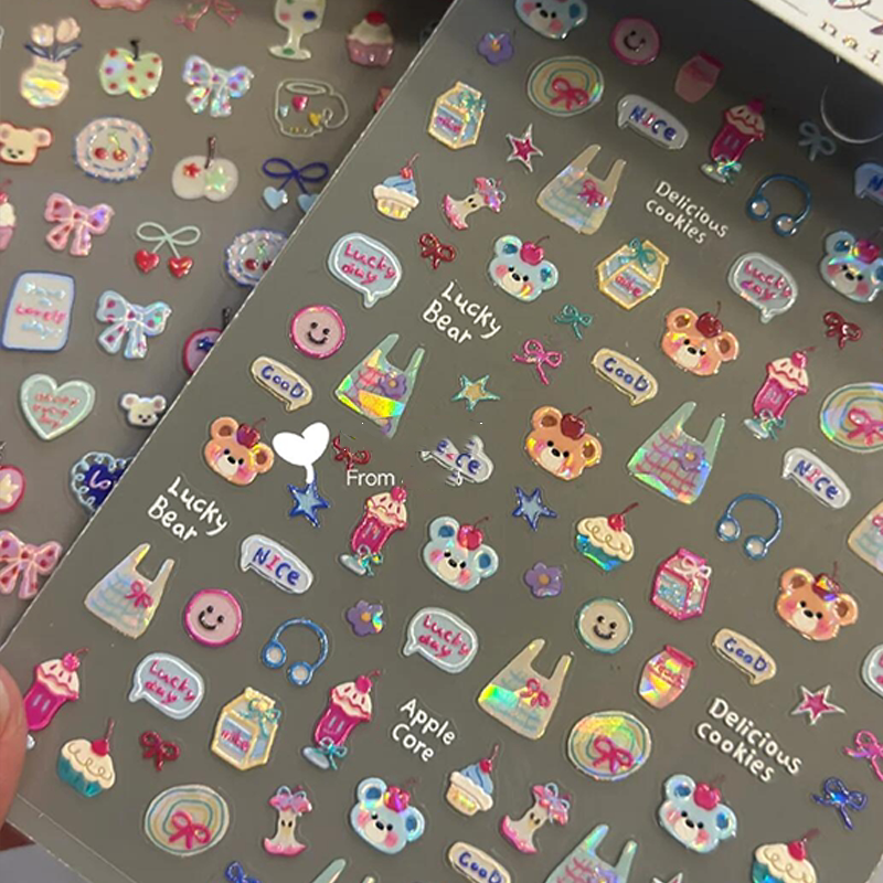 Cartoon Graffiti Cute Embossed Smiley Bear Nail Stickers Small Fresh Three-Dimensional Pen Holder Baby DIY Nail Stickers Cartoon Graffiti Cute Embossed Smiley Bear Nail Stickers Small Fresh Three-Dimensional Pen Holder Baby DIY Nail Stickers