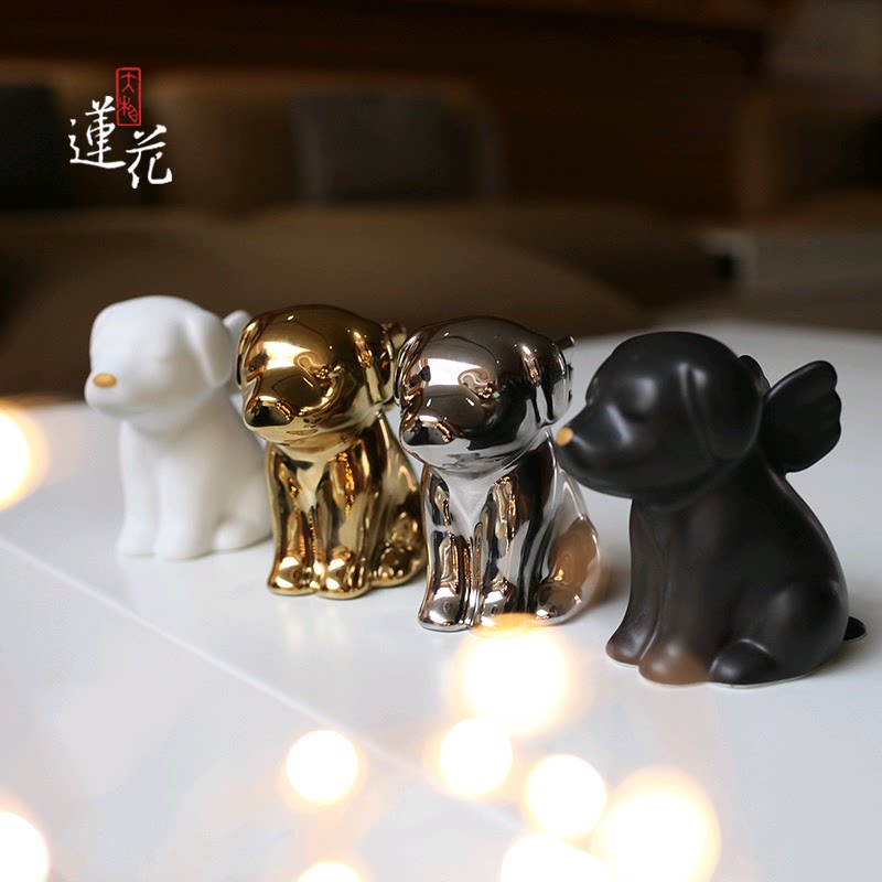 Large Phase Lotus Dream Dog Ceramic Dog Swing Piece Home Cute Animal Ornaments Birthday Gift Children's Day