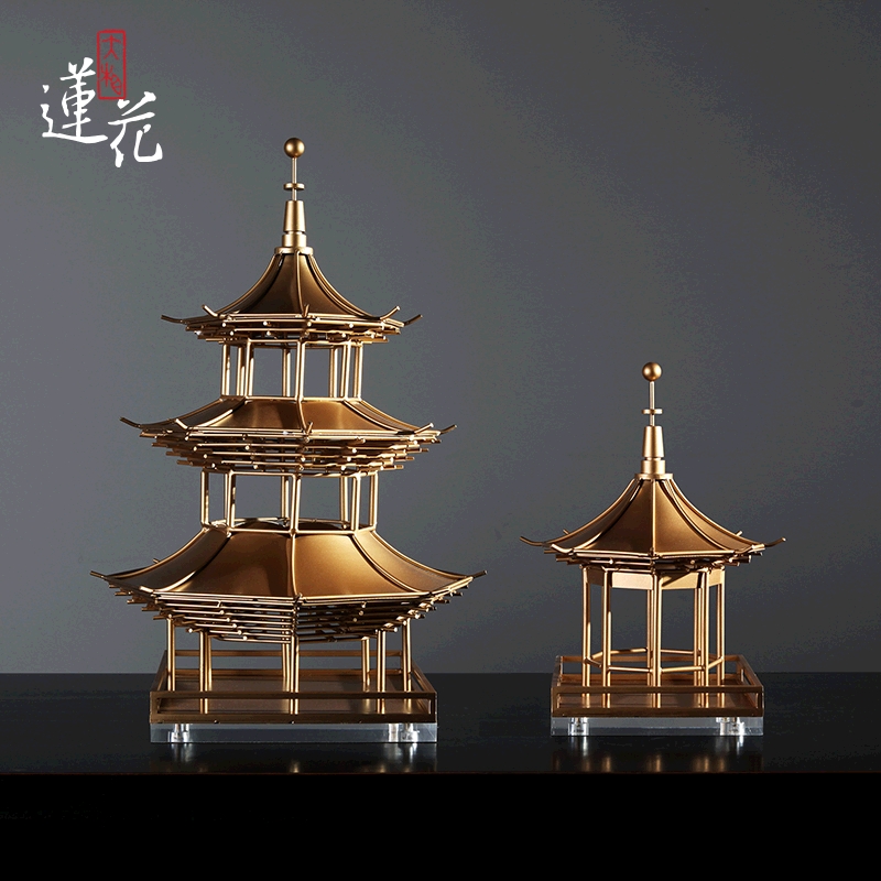 Lotus new Chinese Zen ancient architecture model ornaments Model room Sample house Display center Hotel soft decoration