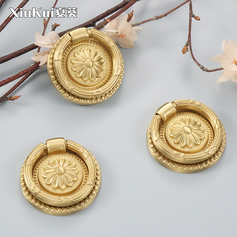 Eurostyle Pure Copper Wardrobe Small Handle Light Lavish Brass Fields Garden Luxury Furniture drawers Single-hole overall cupboard door handle Full copper