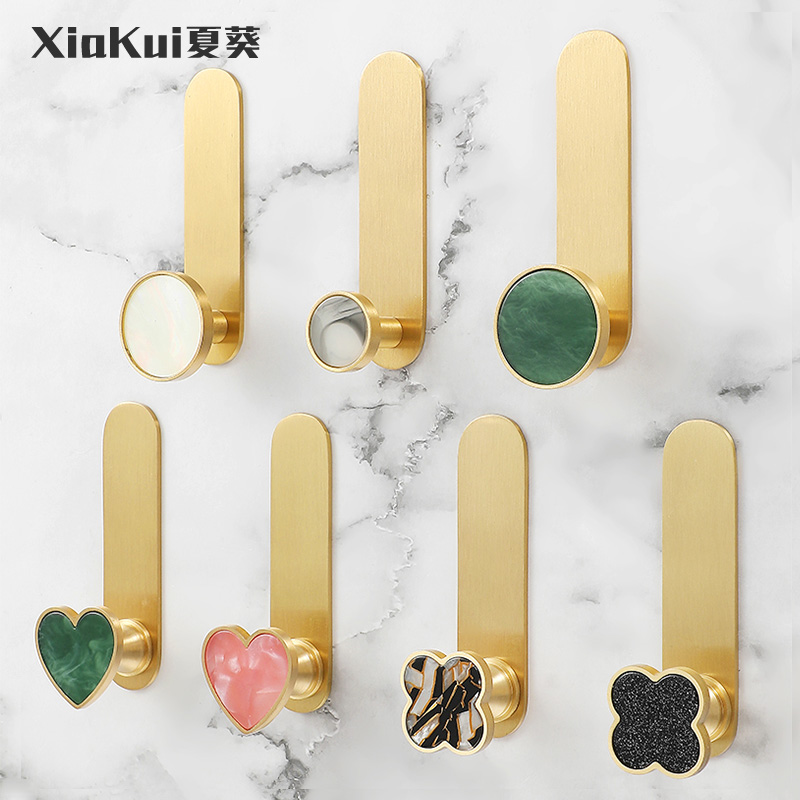 Nordic Creativity Cute Free Punch-Free Hanging Clothes Hook Pure Copper Four Leaf Grass Loving Wall-mounted Clothes Hook Door Back Hook Full Copper