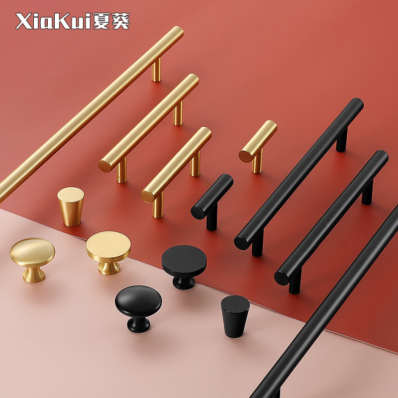 Lengthened Wardrobe Pure Copper Handle Modern Light Lavish Gold Black Round Stick Whole Closet Cabinet Door Drawer Single Hole Full Brass Handle