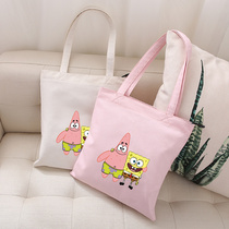 Cartoon sponge around cute baby canvas bag ins Super fire shoulder bag tote bag Joker hand carry shopping bag