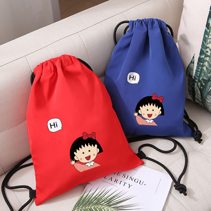 Cherry pellet pocket drawstring back backpack outdoor travel small backpack waterproof light drawstring canvas bag