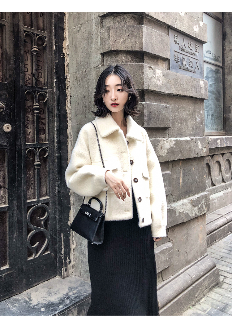 Áo khoác len nữ 2018 thu đông mới áo mới Hàn Quốc thời trang ngắn đoạn giả áo khoác lông chồn ao khoac nu