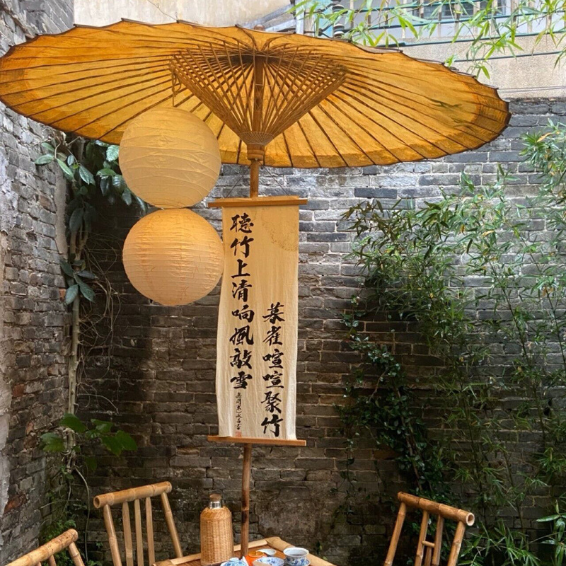 Chinese Oil Paper Umbrella, Extra Large Sunny and Rainy Umbrella, Rainproof and Practical, Outdoor Ancient Style, Tea-Making Balcony, Retro Sunshade, National Style