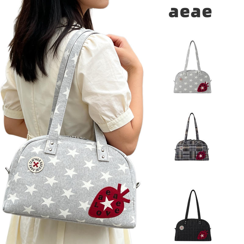Korean Aeae Star Strawberry Bowling Bag College Style Large Capacity Tote Bag Underarm Shoulder Pillow Bag