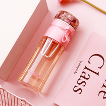 Teenage Girl Hearts Water Cups Women Portable Plastic Cups Home Flowers Tea Cups Anti-Fall Cute Personality Tea Water Separation Bubble Tea Cup