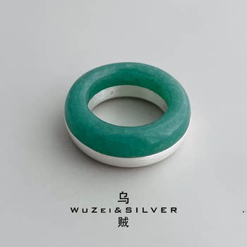 Wz&silver designer all-over s925 silver aventurine ring ring heavy industry high-end personality versatile