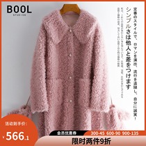 Bao 2021 autumn and winter New temperament suit collar sheep cut wool coat loose long Lamb hair coat women