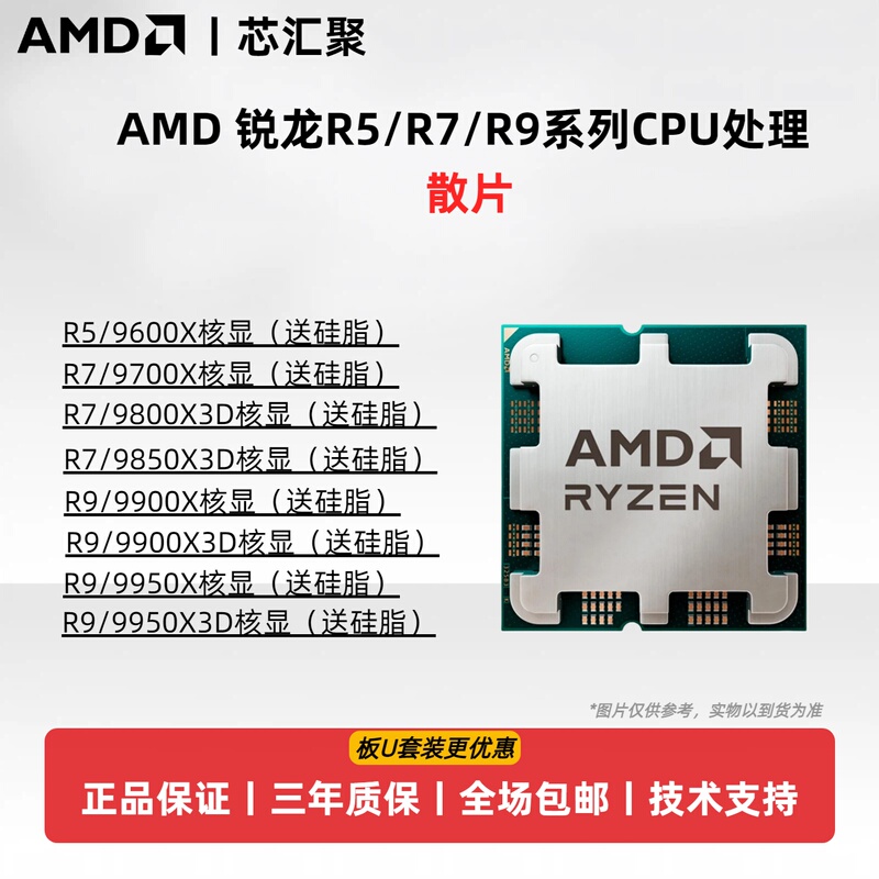 Amd Ryzen R5/R7/R9 9600X 9700X 9800X3D 9850X3D 9950X 9950X3D Cpu