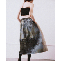 Slow tea Dyeing Printing A Character Half Body Dress Woman 2022 Spring Summer Retro Casual Mid-Length Umbrella Skirt Design A Little Crowdsourced