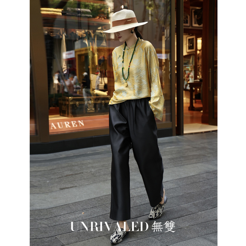 Early Autumn New Chinese-Style Wool Silk Satin-Lined Cropped Pants for Women, High-End, Slimming, Stylish, Casual Straight-Leg Pants