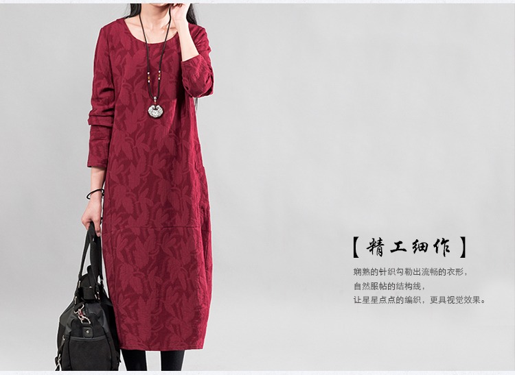Bông và vải lanh dài tay dress nữ 2017 mùa thu và mùa đông mới chất béo mm lỏng kích thước lớn cộng với nhung dày một từ trong váy dài váy xòe ngắn liền thân