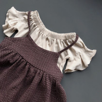 South Korea Custom Girl Baby Girl Baby Fly Sleeve Blouses Short T-shirt Pure Color Cute Sweet Japan-ROK