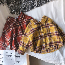 Korean Girl Baby Doll Collar Cute Plaid Brief Comfort Plaid Spring Autumn Mill Fur Long Sleeve Shirt