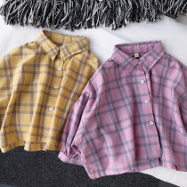Spring and summer male and female children sunscreen ultra-thin soft glutinous thin cotton bat sleeve plaid loose and casual sunscreen blouse