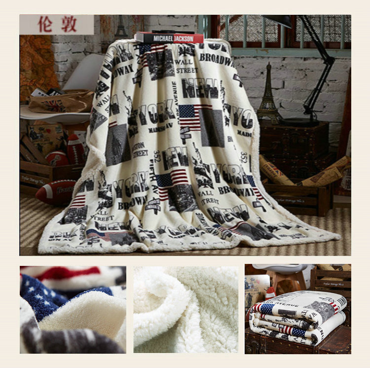 British American Cờ Chăn Casual Napping Chăn Dày Lamb Fleece Sinh Viên Duy Nhất Ký Túc Xá San Hô Fleece Sheets