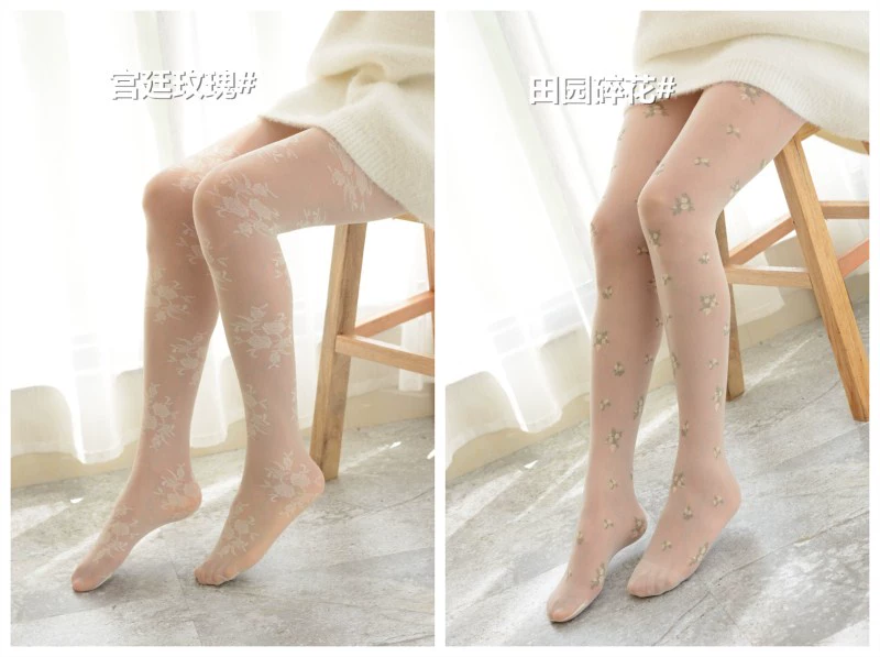 Vớ trắng ngọt ngào mùa xuân và mùa thu bên chuỗi hạt vớ jacquard là vớ legging ren retro mỏng - Vớ hàng tuần