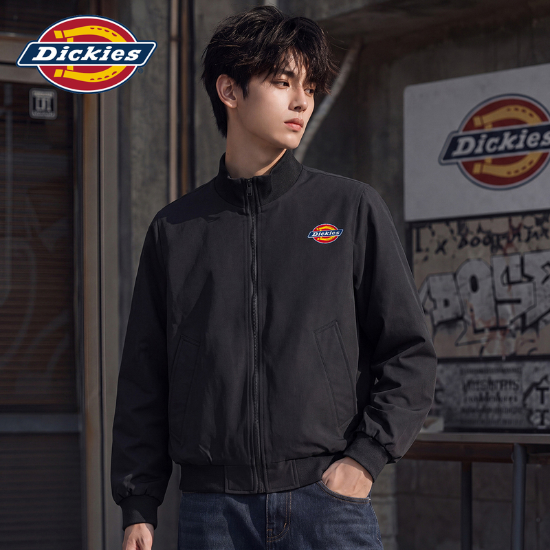 Dickies American Style Spring and Autumn New Men's Small Logo Pocket Zipper Design Black Jacket Y