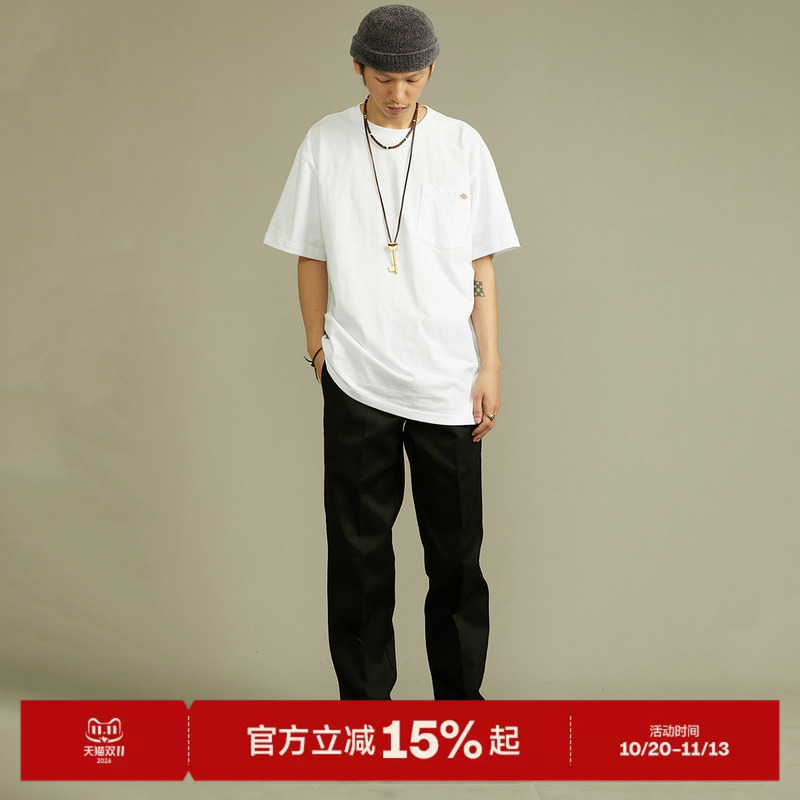 Dickies Pocket Short-Sleeve T-Shirt, Loose Regular Fit, Small Logo, Solid Color, Basic Casual Top for Couples J