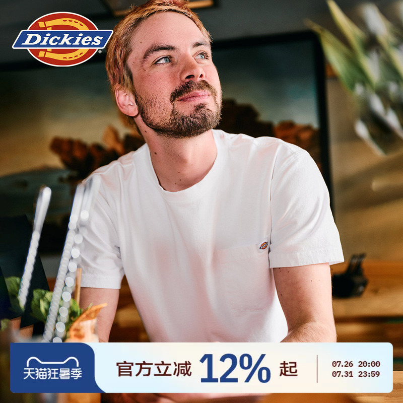 Dickies 26 Spring Pocket Logo Workwear Casual Heavy Cotton Loose Short Sleeve T-Shirt for Men and Women Couples J Dickies 26 Spring Pocket Logo Workwear Casual Heavy Cotton Loose Short Sleeve T-Shirt for Men and Women Couples J