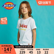 Dickies childrens clothing men and women Middle and big children short sleeve T-shirt Contrast color letter printing casual cotton top summer 9008