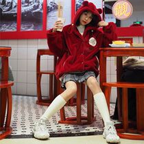 Ideal country tide Hip Hop couple mouse year velvet thick loose hooded jacket men cotton clothes women mocbird