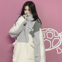 There is an ideal national tide spliced lambskin coat ins male couple lambskin coat TREMINAL