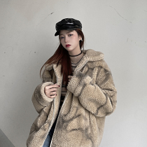 There is an ideal national trend street retro old lambskin cotton coat womens winter couple loose hip-hop jacket men F426