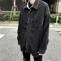 Ideal national tide cutting dark style shirt Women autumn and winter Tide brand street black long sleeve jacket male new factor